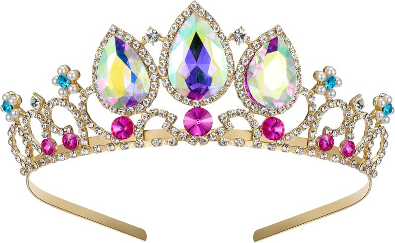 SWEETV Princess Tiaras for Little Girls, Kids Dress-up Crown Headband, Birthday Wedding Halloween Cosplay Hair Accessories - Image 1