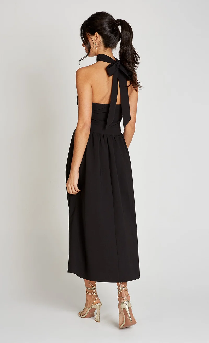 Little Mistress Black Halter Neck Keyhole Midaxi Dress