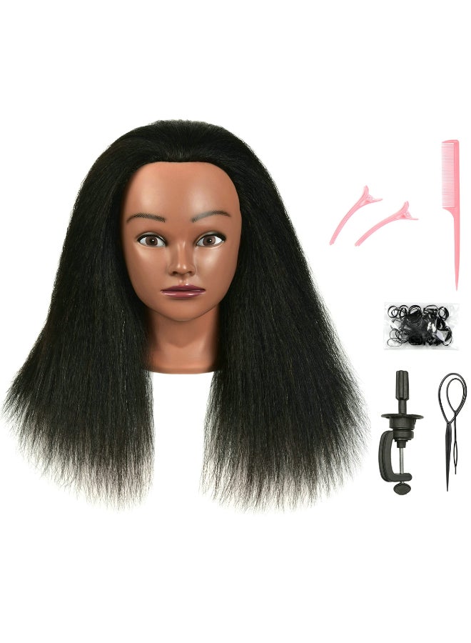 FUTAI African American Mannequin Head 100 Real Human Hair Manikin Doll Style Head for Practice Braiding Styling Cosmetology Training with Stand - Image 2