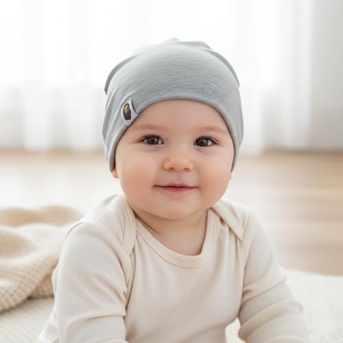 SYGA Baby Cap Small Plain Soft & Stretchable Knitted Baby Cap for 6M - 5 Years - Gray - Image 5