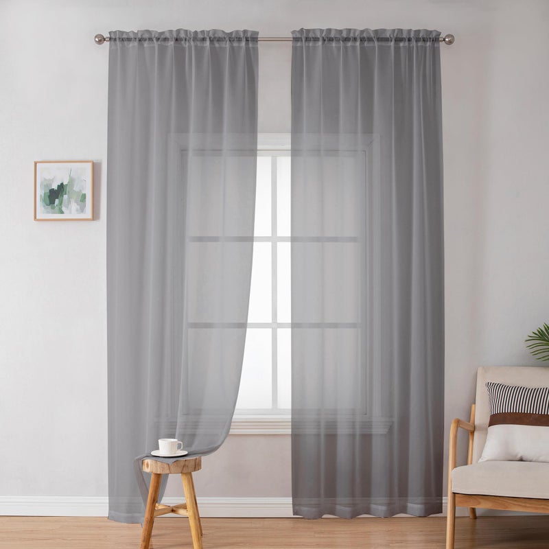 Simplebrand Grey Sheer Curtains 72 Inches Long 2 Panels for Living Room, Rod Pockets Airy Window Treatments Voile Sheer Curtain Panels Lightweight for Front Back Patio Glass Door, 42" Width - Image 1