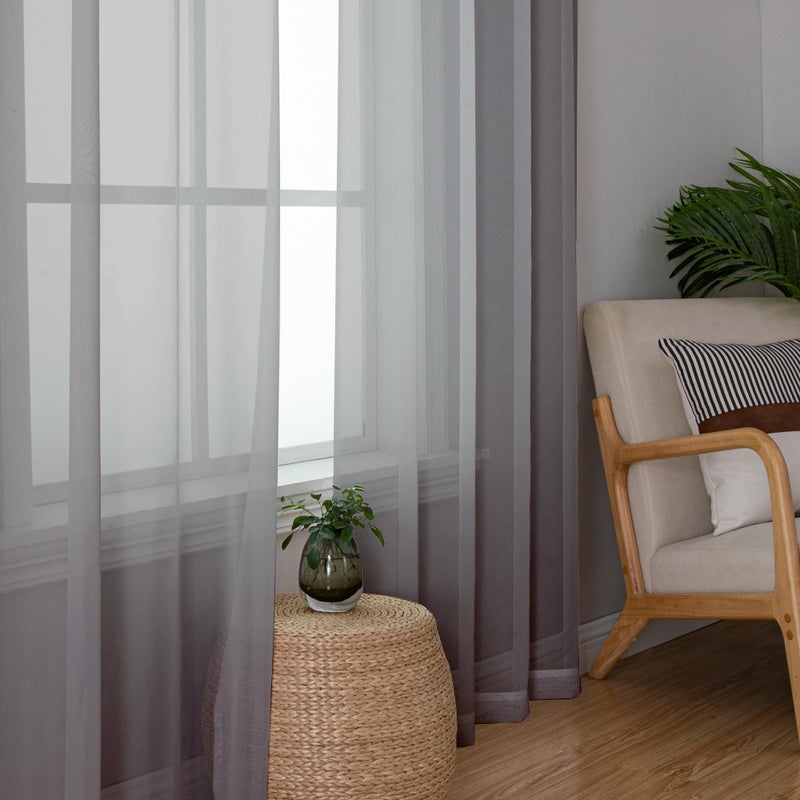Simplebrand Grey Sheer Curtains 72 Inches Long 2 Panels for Living Room, Rod Pockets Airy Window Treatments Voile Sheer Curtain Panels Lightweight for Front Back Patio Glass Door, 42" Width - Image 2