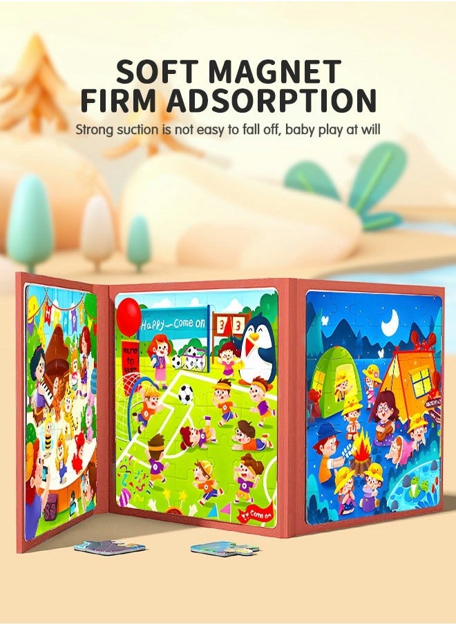 GROIC Magnetic Puzzles Books 2 Pack Life, Animals Multi Scene Puzzles, Jigsaw Book for Toddlers, Portable Travel Games Montessori Preschool Learning Activities  - Image 2