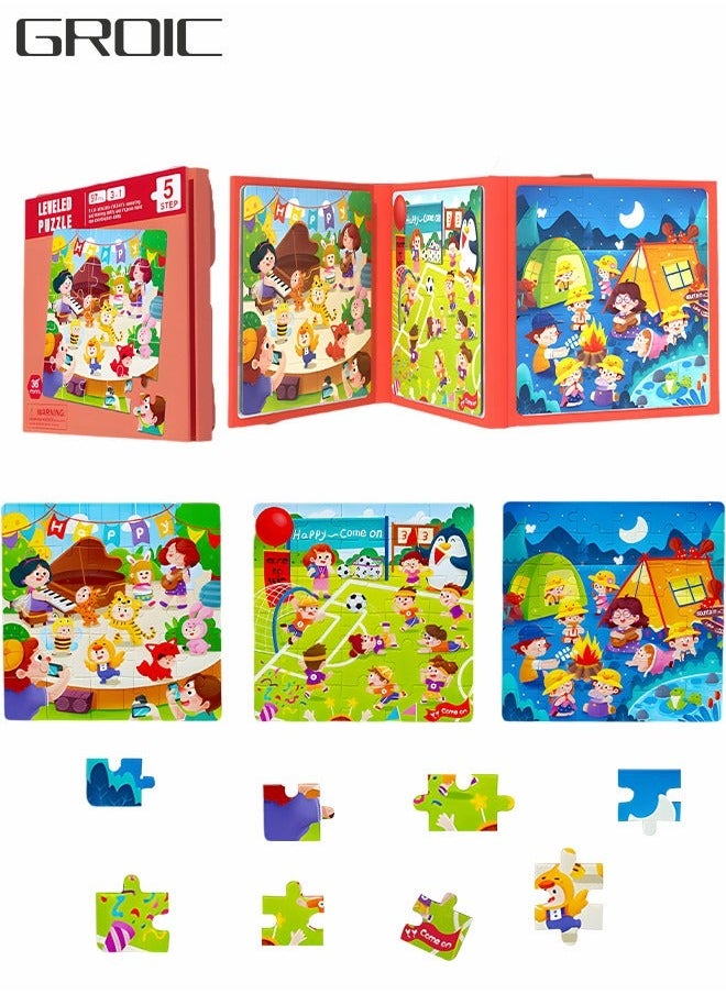 GROIC Magnetic Puzzles Books 2 Pack Life, Animals Multi Scene Puzzles, Jigsaw Book for Toddlers, Portable Travel Games Montessori Preschool Learning Activities  - Image 1