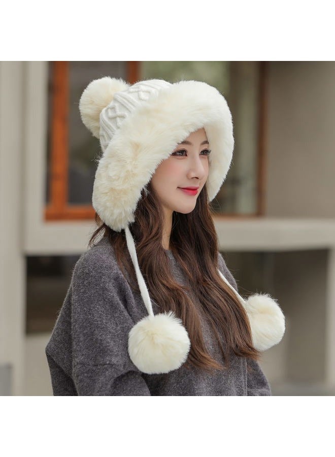 Huamulan Women Winter Peruvian Cover Ears Beanie Hat Ear Flaps Sherpa Ski Snow Hats Knit Fleece Lined 3 Pom Pom, A3-m1399-naibai, One size - Image 4