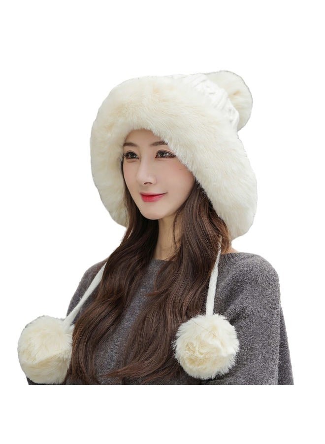 Huamulan Women Winter Peruvian Cover Ears Beanie Hat Ear Flaps Sherpa Ski Snow Hats Knit Fleece Lined 3 Pom Pom, A3-m1399-naibai, One size - Image 1