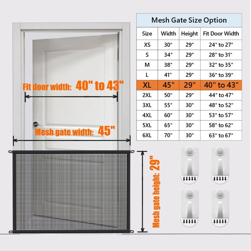 Cupount Dog Gate for Stairs Pet Gates for The House: Dogs Screen Mesh Gate for Doorways Stairways Indoor 29 inch Tall, 45 inch Wide, Fits Openings 40'' to 43'' Wide - Image 3