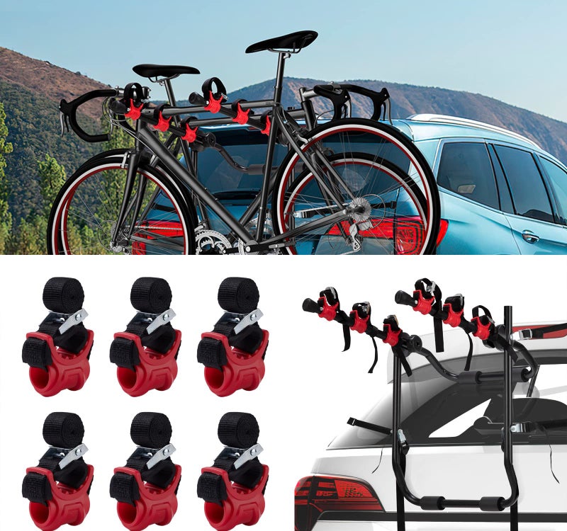 ASENDIWAY 6Pcs/Set Bike Rack Hitch Mount Bicycle Car Bike Rack Strap Replacement Cradles Cargo Carrier Spare Hooks with Rubber Straps 1-1/4"&2" Bike Rack PartsTruck Hitch Red&Black Tie-Down Straps - Image 1