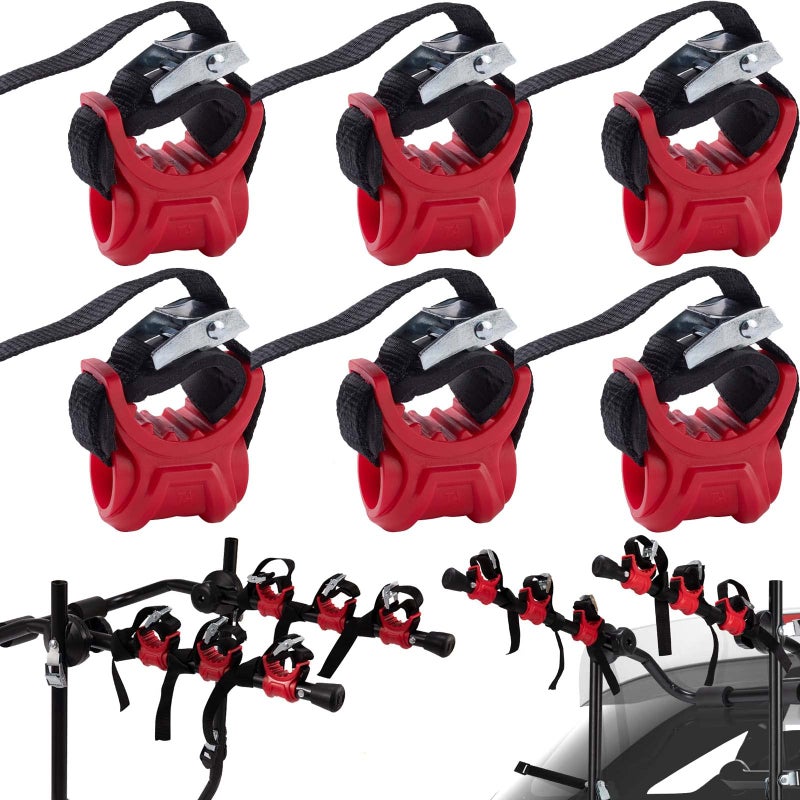 ASENDIWAY 6Pcs/Set Bike Rack Hitch Mount Bicycle Car Bike Rack Strap Replacement Cradles Cargo Carrier Spare Hooks with Rubber Straps 1-1/4"&2" Bike Rack PartsTruck Hitch Red&Black Tie-Down Straps - Image 2