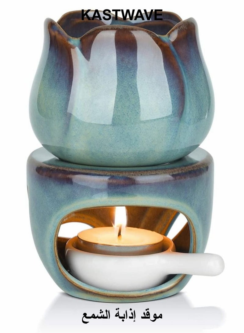 كاست ويف موقد شمع ذوبان الزيوت العطرية، موقد سيراميكي قابل للإزالة للعلاج بالروائح العطرية، موزع شموع الزيوت العطرية، سخان شمع التارت - Image 1