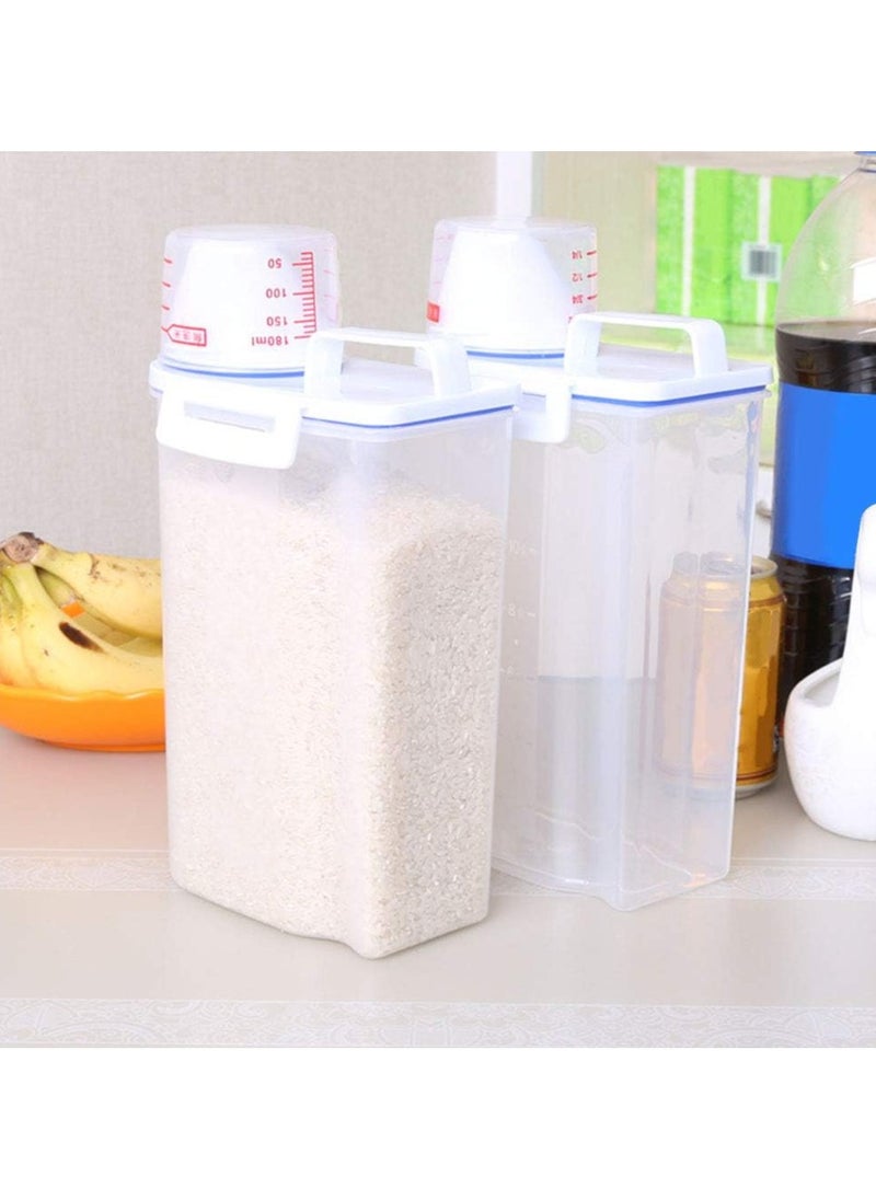 Generic 2KG Plastic Rice Storage Bin Flour Box Food Storage Container with Measuring Cup Portable Easy Grip Handle for Kitchen Dry Food(2pcs)  - Image 4