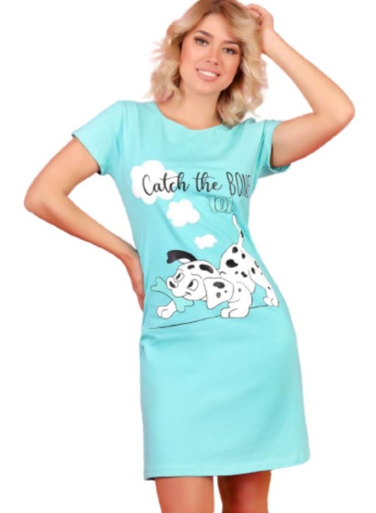 جنة فستان نوم قطن بأكمام قصير فضفاض أنيق مطبوع بنمط