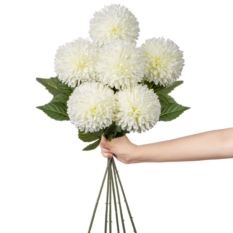 Hollyone 6pcs 4 Cream White Large Artificial Chrysanthemum Flowers with 247 Long Stem Classic Style Ideal for Home Office Wedding Decor