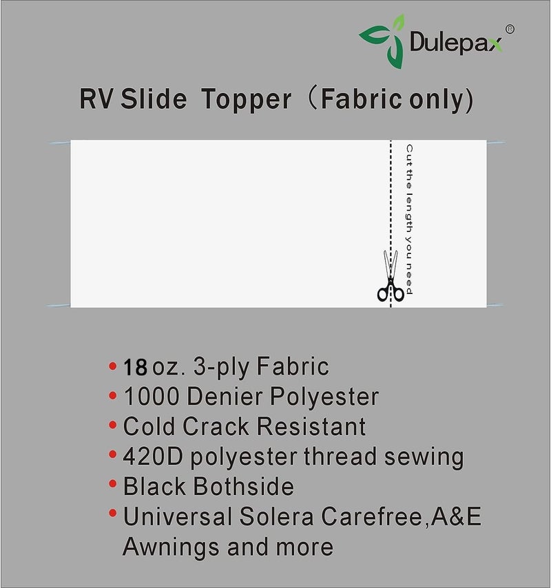 Dulepax-RV Slide Out Awning Fabric Replacement-(46" x 110", White- Fabric only)-Universal Slide-Topper Replacement for 5th Wheel RVs, Travel Trailers and Motorhomes - Image 2