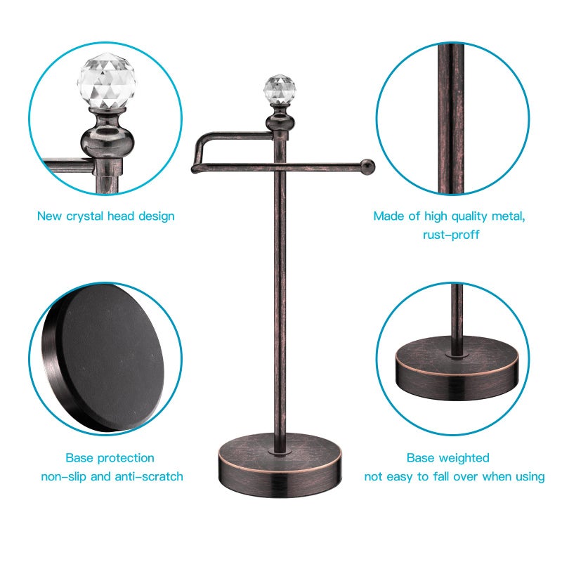 ROLABAM Heavy Weighted Hand Towel Holder(with Crystal Ball) Standing Hand Towel Holder Total Height 15.7'' for Kitchen,Bathroom,Vanity,Classic Decorative Metal Hand Towel Stand,Oil Rubbed Bronze - Image 3