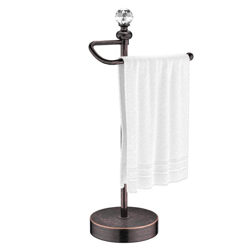 ROLABAM Heavy Weighted Hand Towel Holder(with Crystal Ball) Standing Hand Towel Holder Total Height 15.7'' for Kitchen,Bathroom,Vanity,Classic Decorative Metal Hand Towel Stand,Oil Rubbed Bronze - Image 1