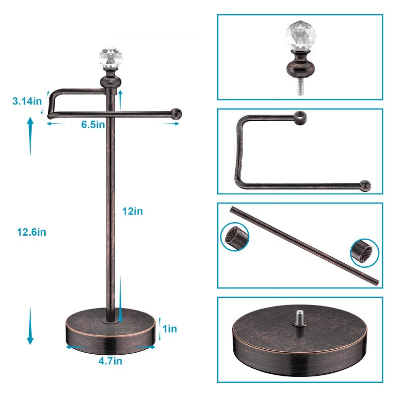 ROLABAM Heavy Weighted Hand Towel Holder(with Crystal Ball) Standing Hand Towel Holder Total Height 15.7'' for Kitchen,Bathroom,Vanity,Classic Decorative Metal Hand Towel Stand,Oil Rubbed Bronze - Image 2