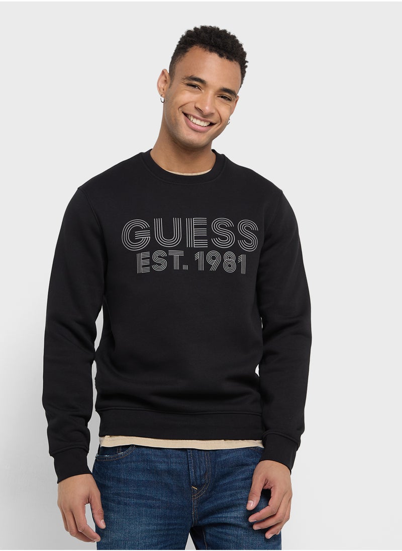 GUESS Crew Neck Logo Detailed Sweatshirt  - Image 1