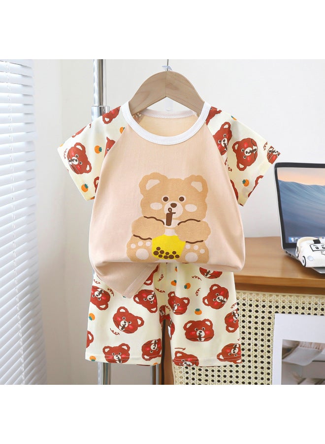 Children's Short-sleeved Suit Pure Cotton Baby T-shirt Shorts Boys' Clothes Girls' Summer Clothes Kidsren's Clothing For Small Kidsren And Infants