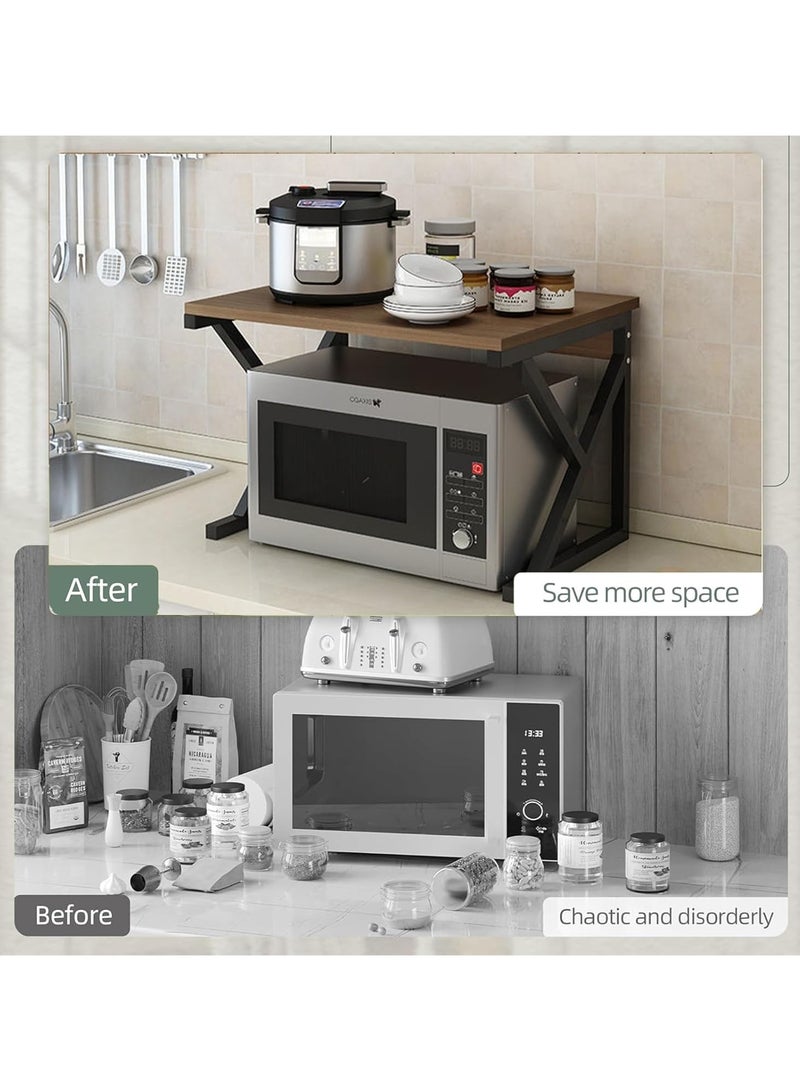 HW Microwave Oven Rack, Toaster Shelf for Kitchen Counter Top Organizer, 2 Tiers Space Saver Storage Oven Stand, Brown - Image 4