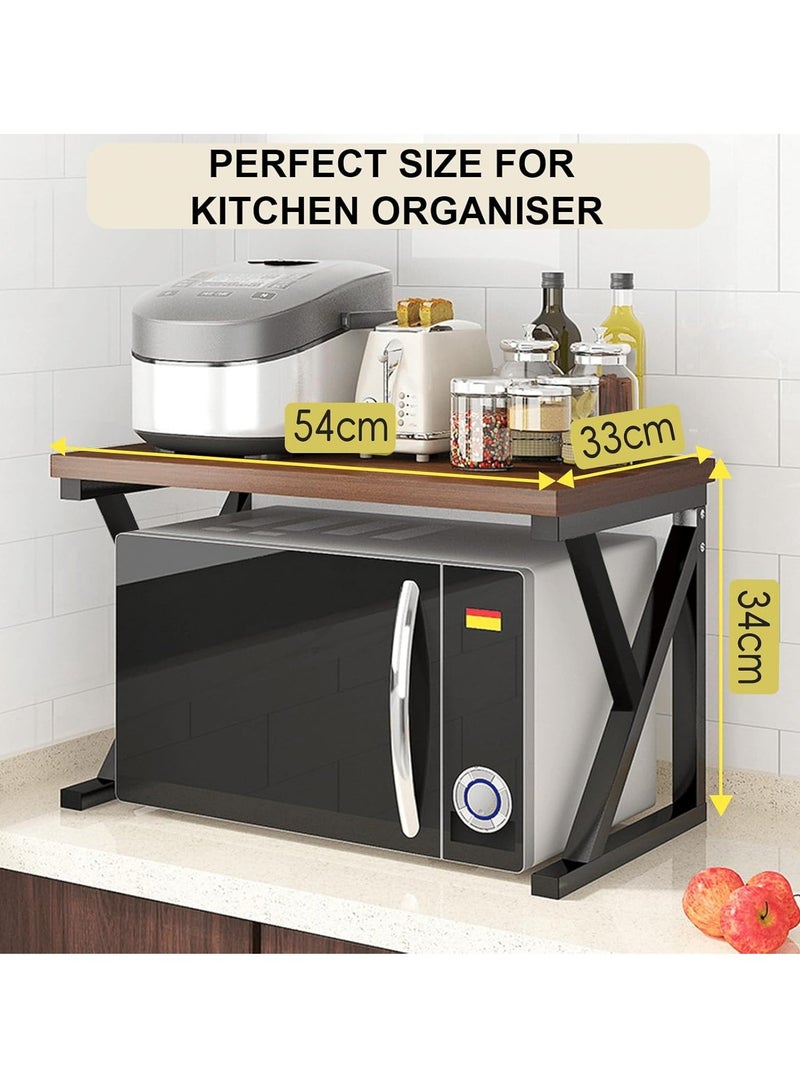HW Microwave Oven Rack, Toaster Shelf for Kitchen Counter Top Organizer, 2 Tiers Space Saver Storage Oven Stand, Brown - Image 3