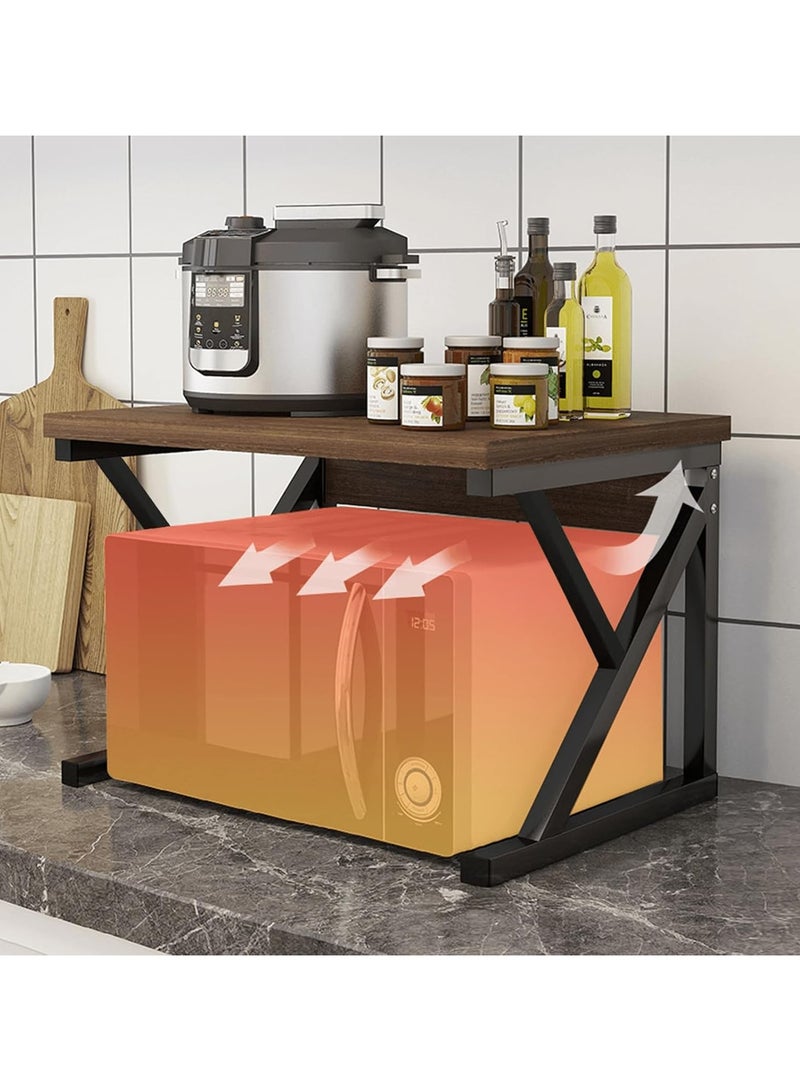 HW Microwave Oven Rack, Toaster Shelf for Kitchen Counter Top Organizer, 2 Tiers Space Saver Storage Oven Stand, Brown - Image 2