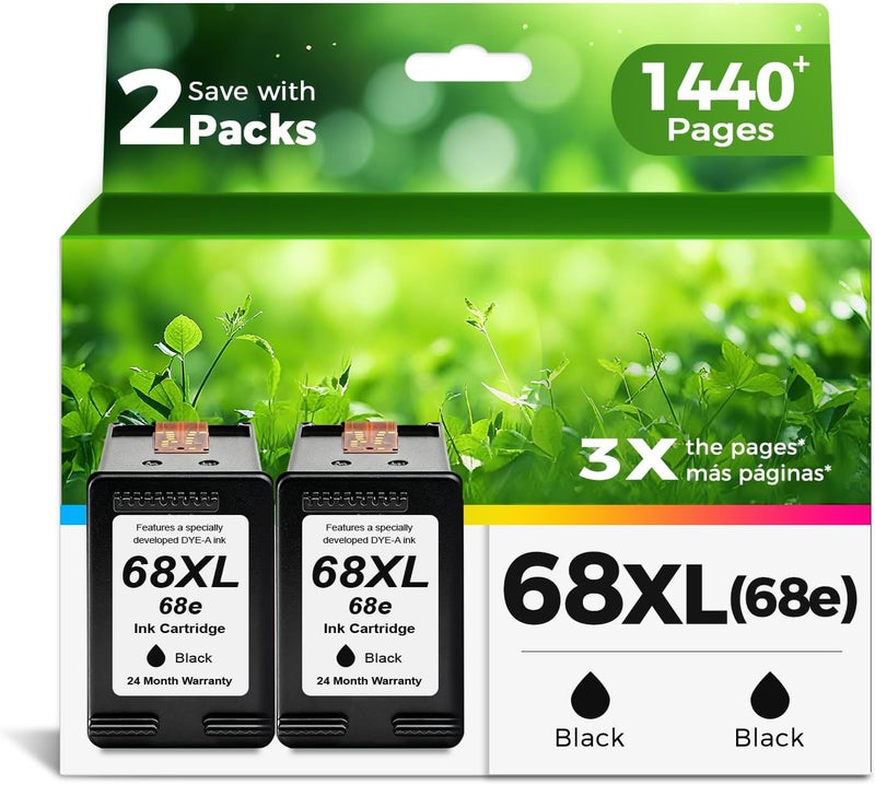 Ankink 68XL 68e Ink Cartridges Black 2 Pack Replacement for HP 68 XL HP68 Work for 6100e 6500e Printers for Envy 6152e 6155e 6552e 6555e 6558e 6110e 6110r 6120e 6130e 6131e 6132e 6165e 6520e 6530e - Image 1