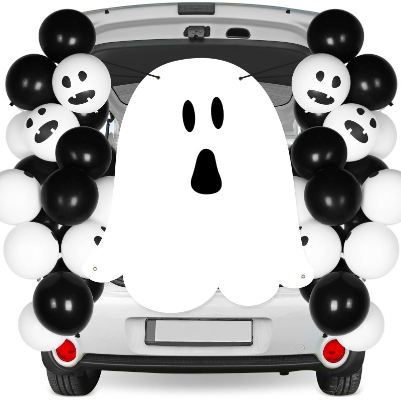 Panelee Halloween Ghost Trunk or Treat Car Decorations Kit Trunk or Treat Decorations Banner and Balloons Trunk Decorating Kit for Outdoor Garage Door Archway Party Supplies - Image 2