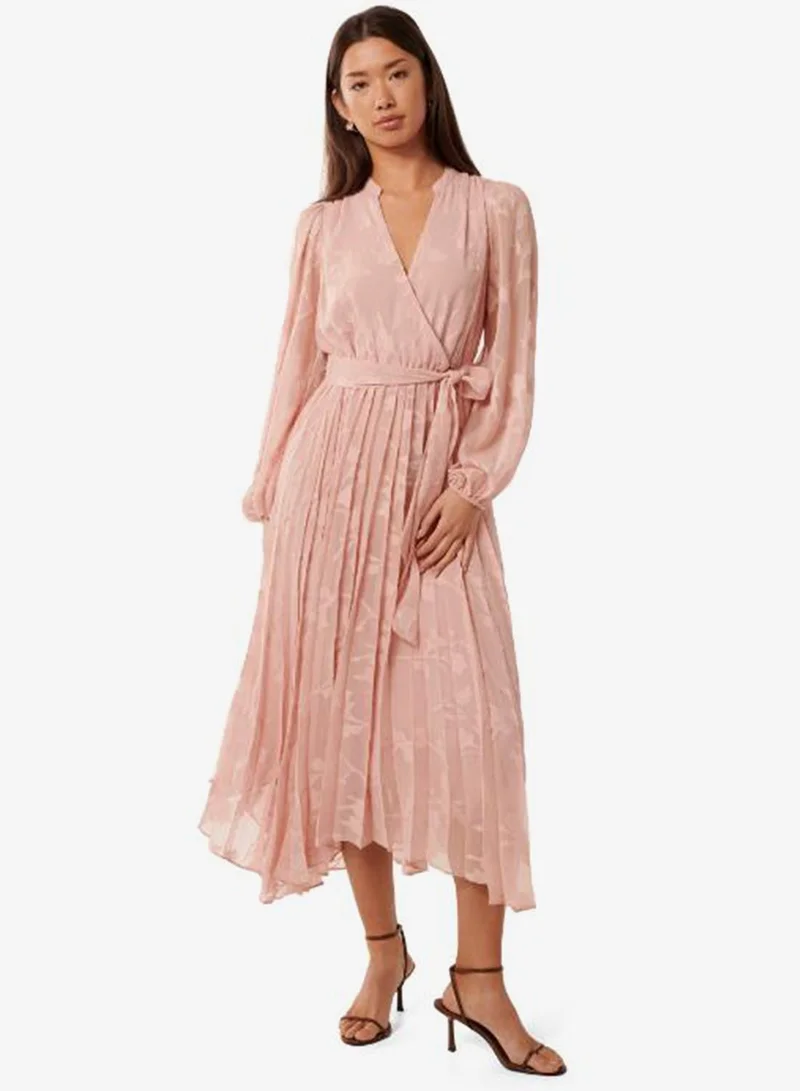 Gabriella Textured Wrap Neck Midi Dress