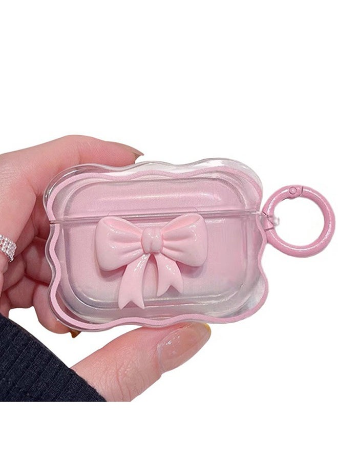 HY Applicable to AirPods Pro2 Case, Airpods Pro 2nd Generation Pink Clear TPU 3D Bow Case Cover, Soft Silicone Skin Shock-Absorbing Protective Cover with Keychains for Apple Airpods Pro 2  - Image 1