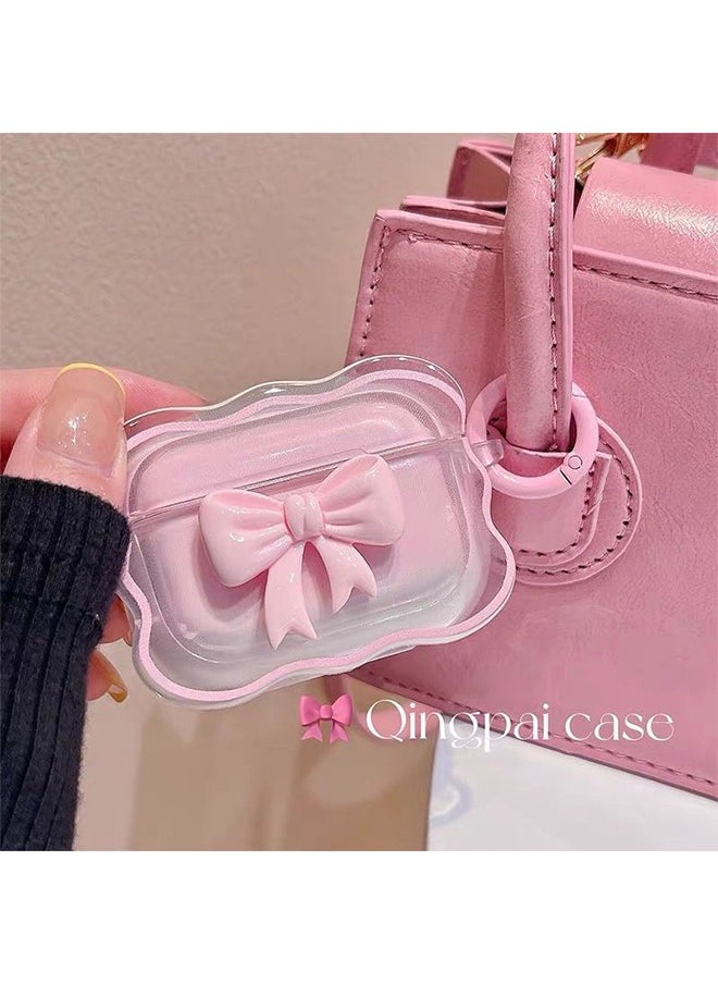 HY Applicable to AirPods Pro2 Case, Airpods Pro 2nd Generation Pink Clear TPU 3D Bow Case Cover, Soft Silicone Skin Shock-Absorbing Protective Cover with Keychains for Apple Airpods Pro 2  - Image 2