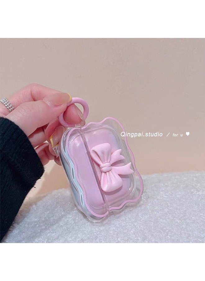 HY Applicable to AirPods Pro2 Case, Airpods Pro 2nd Generation Pink Clear TPU 3D Bow Case Cover, Soft Silicone Skin Shock-Absorbing Protective Cover with Keychains for Apple Airpods Pro 2  - Image 5
