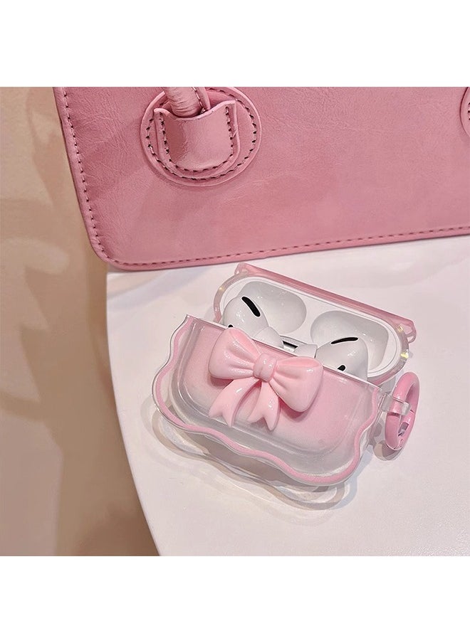 HY Applicable to AirPods Pro2 Case, Airpods Pro 2nd Generation Pink Clear TPU 3D Bow Case Cover, Soft Silicone Skin Shock-Absorbing Protective Cover with Keychains for Apple Airpods Pro 2  - Image 4
