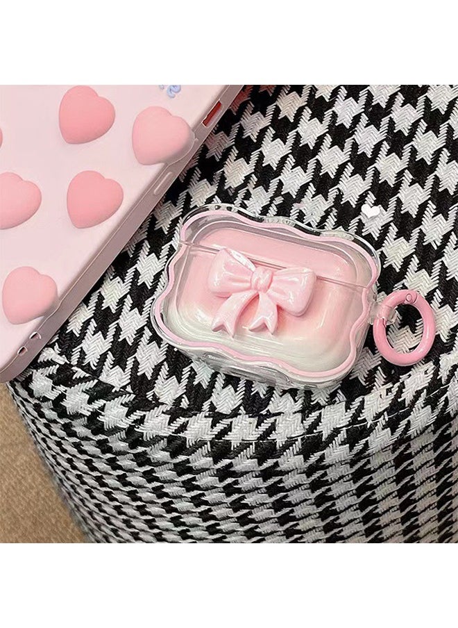 HY - Applicable to AirPods Pro2 Case, Airpods Pro 2nd Generation Pink Clear TPU 3D Bow Case Cover, Soft Silicone Skin Shock-Absorbing Protective Cover with Keychains for Apple Airpods Pro 2 - Image 1