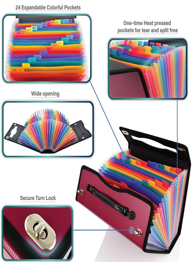CNK Accordion File Folders with 24 Pockets Organizer for Document Paper Storage Folder Documents Expanding Binder Folio Pocket Receipt Filing Expandable Files Dividers Labels Letter Durable Handle - Image 4