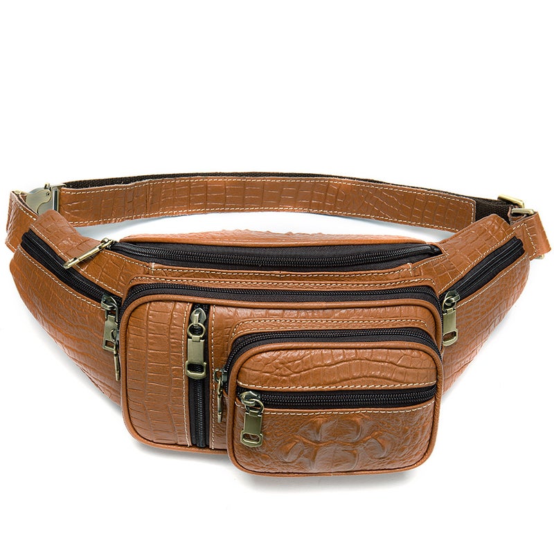 Versatile Mens Leather Fanny Pack Crocodile Pattern 8336 8336 White  - Image 4