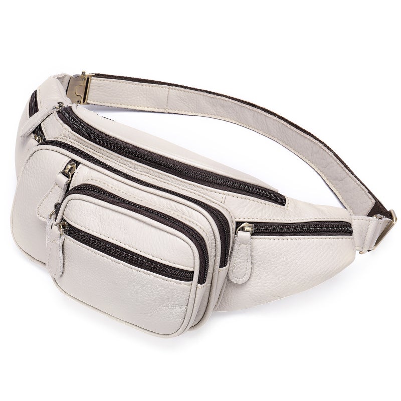 Versatile Mens Leather Fanny Pack Crocodile Pattern 8336 8336 White  - Image 1
