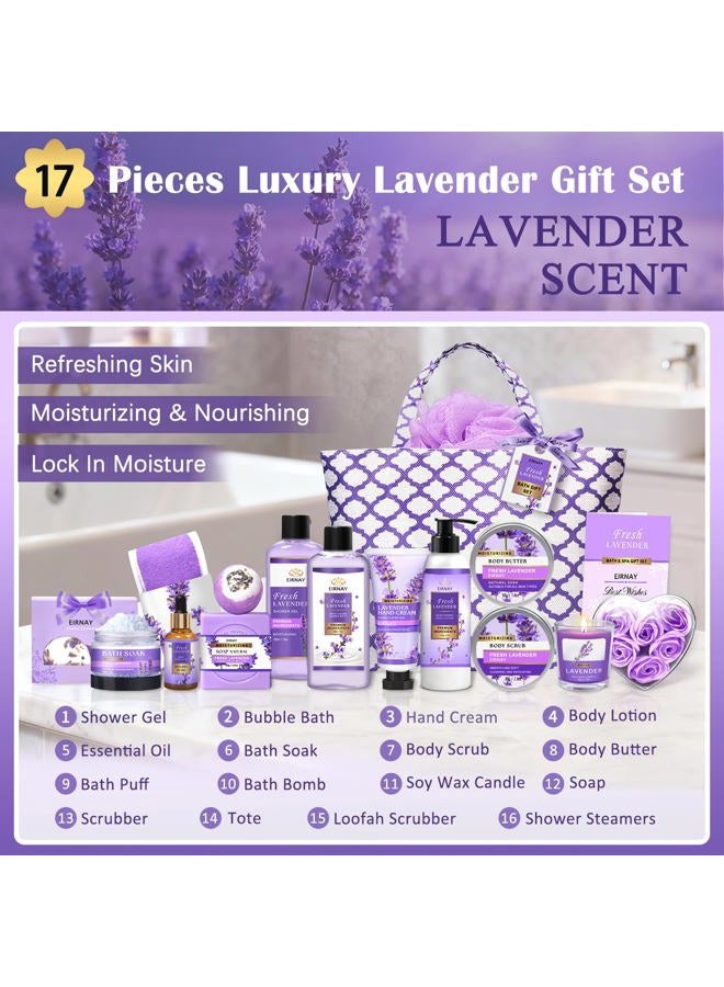 EIRNAY Gift for Women, Spa Gift Baskets for Women - 17pcs Lavender Sets with Body Lotion, Bubble Bath, Relaxing Bath Sets, Birthday Christmas Gifts for Her, Spa Kit for Mom Wife Sister Friend - Image 2