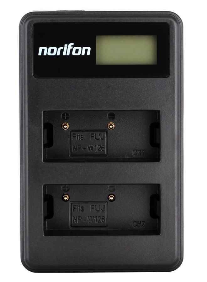 Norifon شاحن USB LCD مزدوج القناة NP-W126 لكاميرات فوجي فيلم FinePix HS30، FinePix HS30EXR، FinePix HS33EXR، FinePix HS35EXR، FinePix HS50EXR، X-A1، X-E1، X-E2، X-M1، X-Pro1، X-T1، X-T10 والمزيد - Image 1
