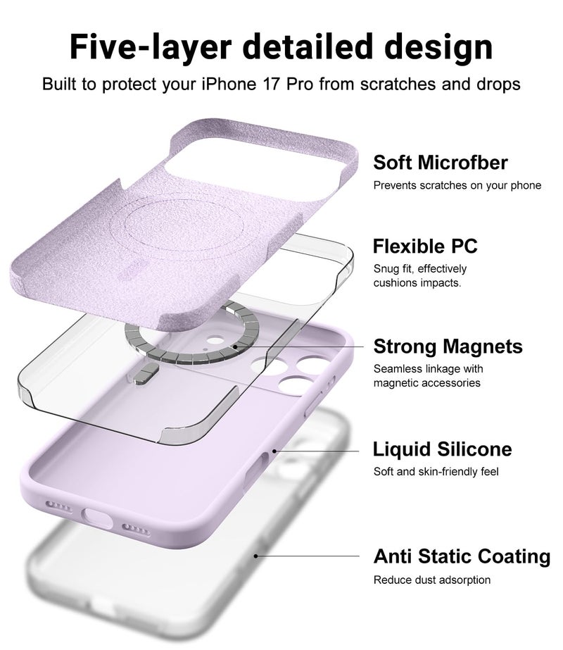 اوتوفلاي Magnetic for iPhone 17 Pro Case,Compatible with Magsafe,Classic Liquid Silicone Mobile Phone Case,Integrated Camera Control Button,Anti-Scratch Microfiber Lining, Cloud Mauve - Image 4