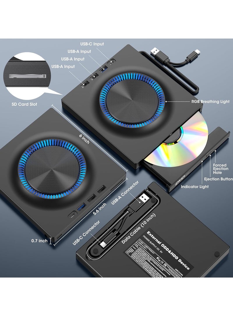 External DVD drive, CD burner, DVD player with USB 3.0 and USB-C hubs and SD card reader, portable DVD, CD ROM +/-RW drive, portable CD drive for laptops and Macs - Image 3