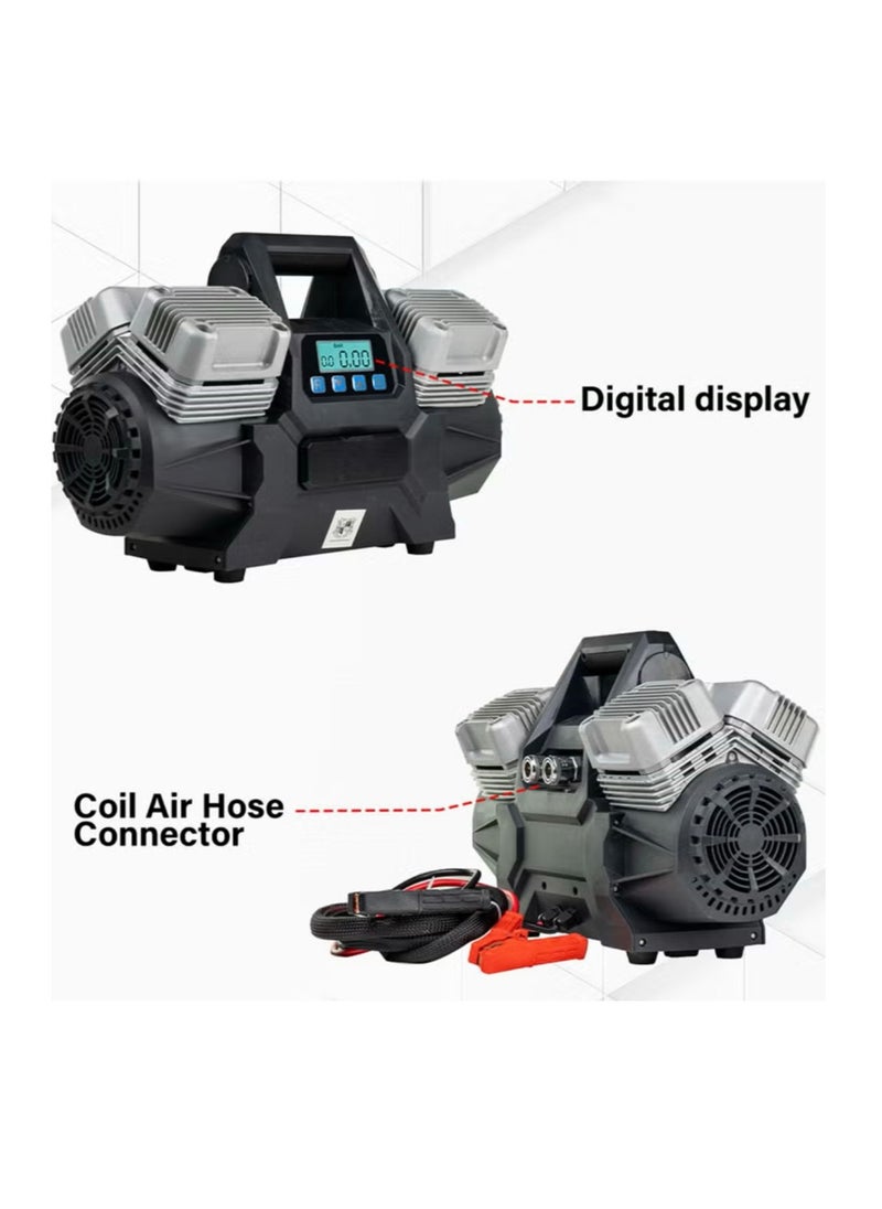 Golden Camel - Golden Camel 4-Cylinder High Power Portable Car Air Compressor, 150 PSI, with 7m Rubber Hose, DC 12V for Cars, Bikes, and Tractors, Grey & Black - Image 1