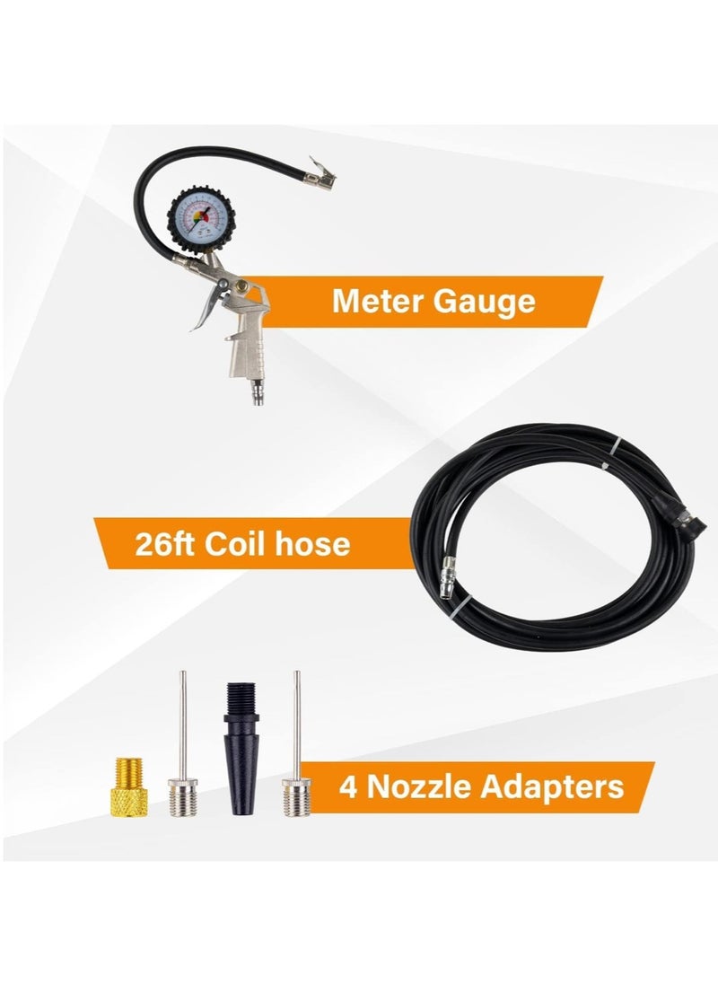 Golden Camel - Golden Camel 4-Cylinder High Power Portable Car Air Compressor, 150 PSI, with 7m Rubber Hose, DC 12V for Cars, Bikes, and Tractors, Grey & Black - Image 1