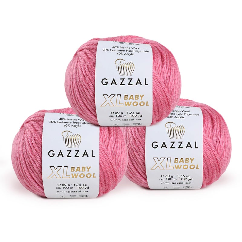3 Pack Ball Gazzal Baby Wool XL Total 528 Oz 328 Yrds Each Ball 176 Oz 50g 109 Yrds 100m Super Soft MediumWorsted Yarn 40 Lana Merino 20 Cashmere Type Polyamide Pink 831