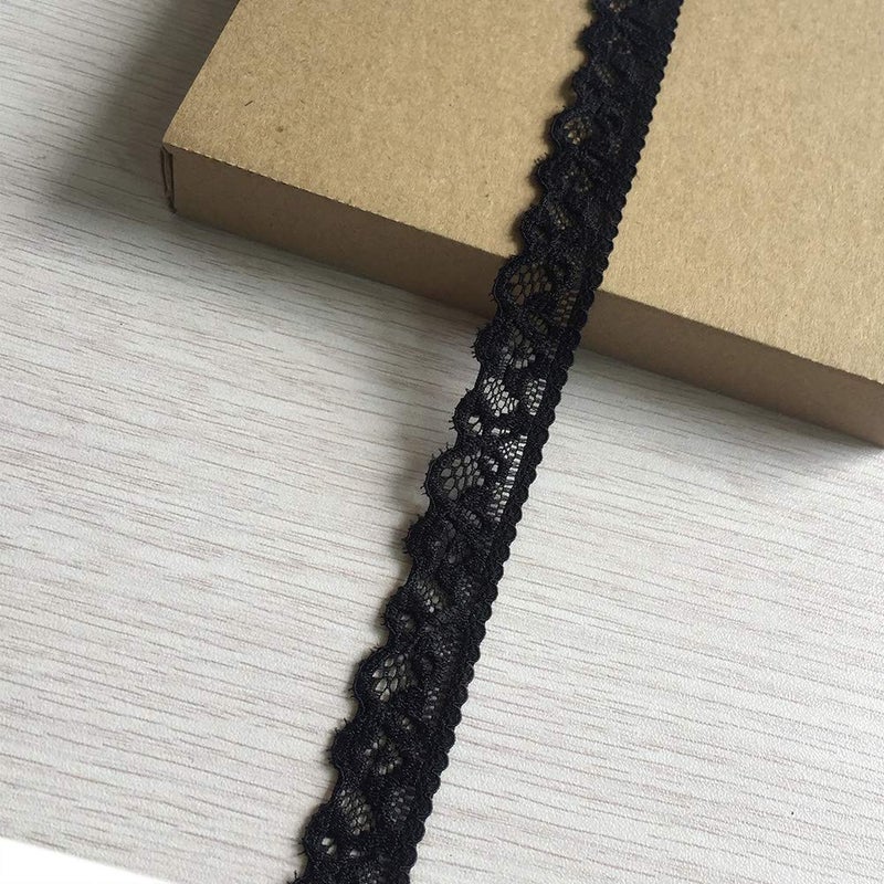 LUMKET 06 inches Wide 10 Yards Stretchy lace Ribbon Elastic Trim Fabric with Floral Pattern for Bridal Wedding Decorations Sewing DIY Making and DIY Crafts 9093 Black