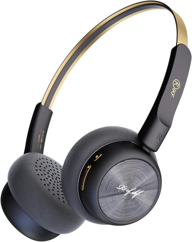iKF-R1 Retro Headphones Bluetooth 5.4 Hi-Fi Sound Custom EQ via App 60H Playtime Comfortable Fit Multipoint Connection Lightweight Vintage Headphones (Black Gold) - Image 1