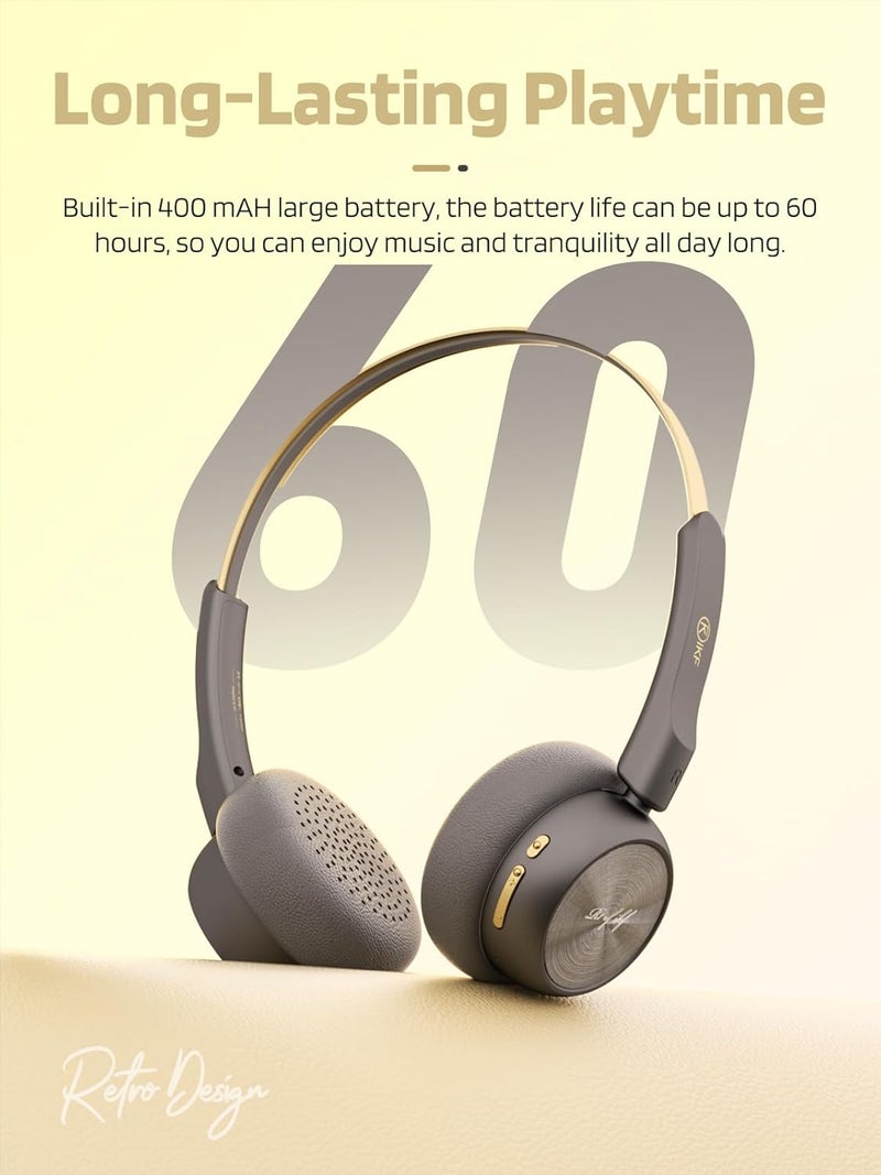 iKF-R1 Retro Headphones Bluetooth 5.4 Hi-Fi Sound Custom EQ via App 60H Playtime Comfortable Fit Multipoint Connection Lightweight Vintage Headphones (Black Gold) - Image 4