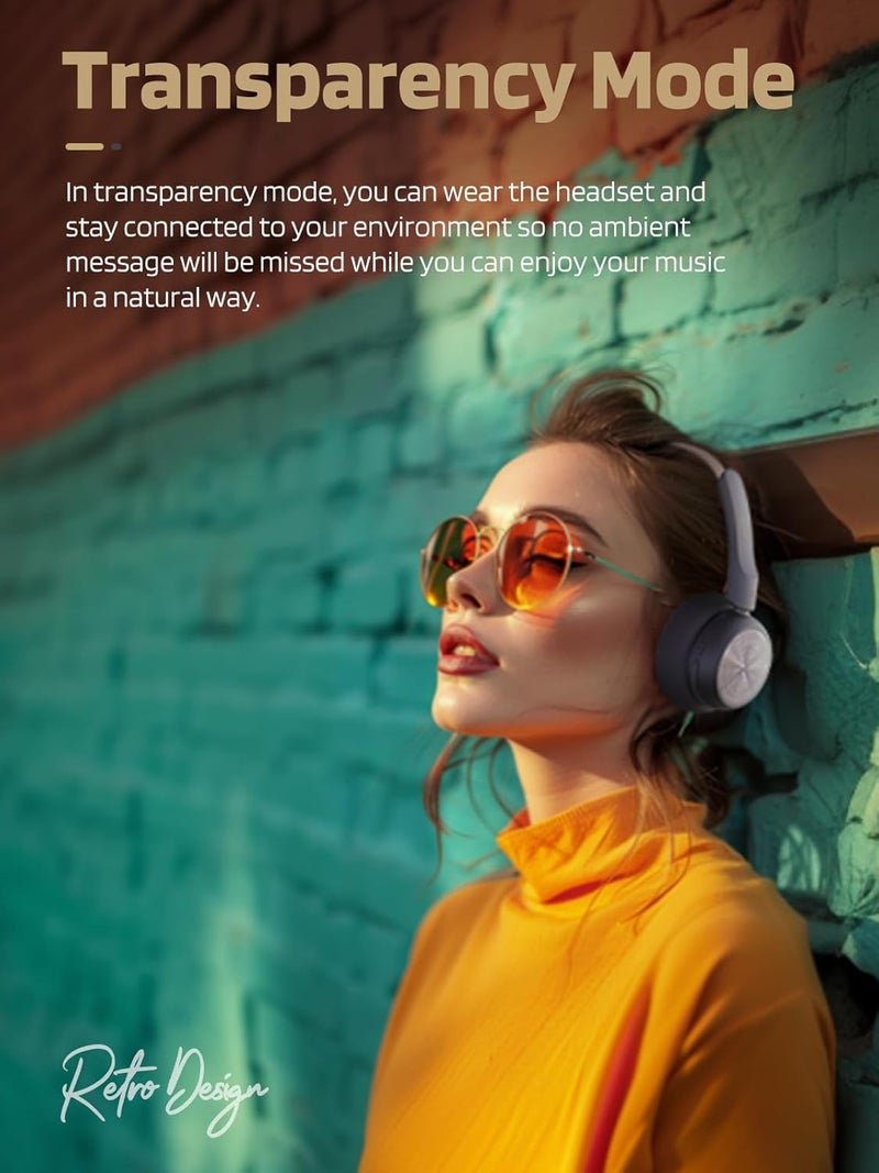 iKF-R1 Retro Headphones Bluetooth 5.4 Hi-Fi Sound Custom EQ via App 60H Playtime Comfortable Fit Multipoint Connection Lightweight Vintage Headphones (Black Gold) - Image 3
