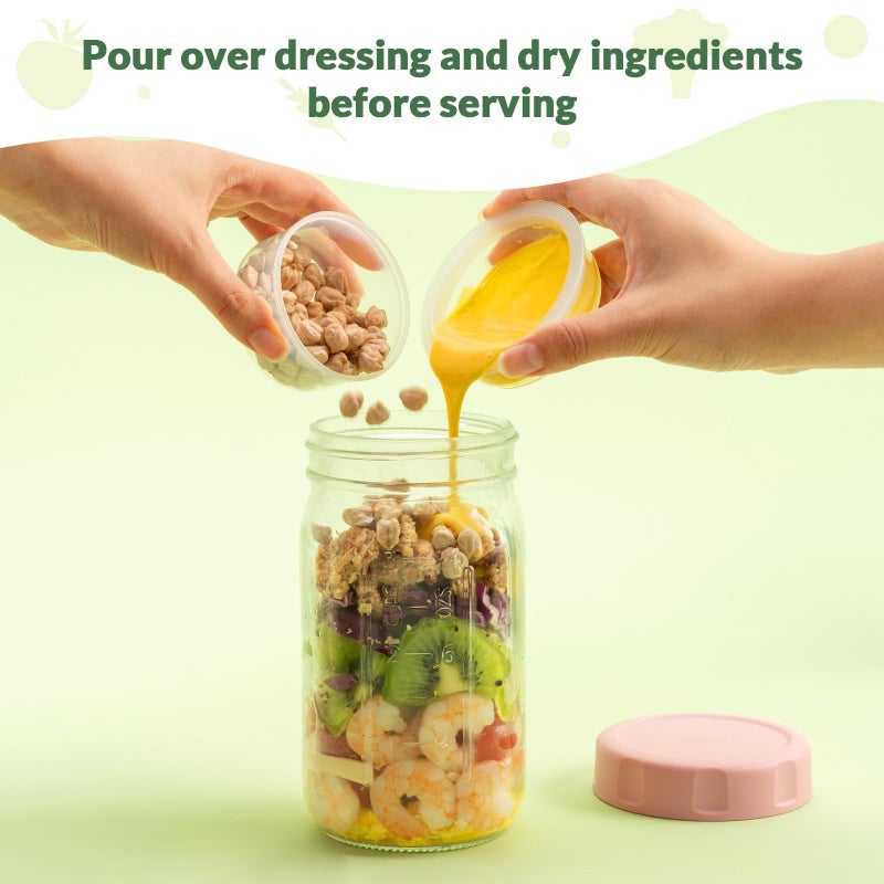 SOLIGT 4 Pack Glass Salad Jars with Lids Meal Prep, Leakproof Container for Lunch, with Wet/Dry Separation Cups, 32oz Mason Jars (Pink/Orange/Sky Blue/Olive Green) - Image 3