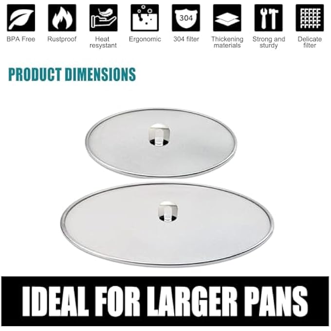 joyzzz Splatter Guard 2 In 1 Set Durable Stainless Steel Splatter Shield Set Splatter Screen For Frying Pan Grease Splatter Guard Stainless Steel Large 33Cm And Small 255Cm Shield - Image 2